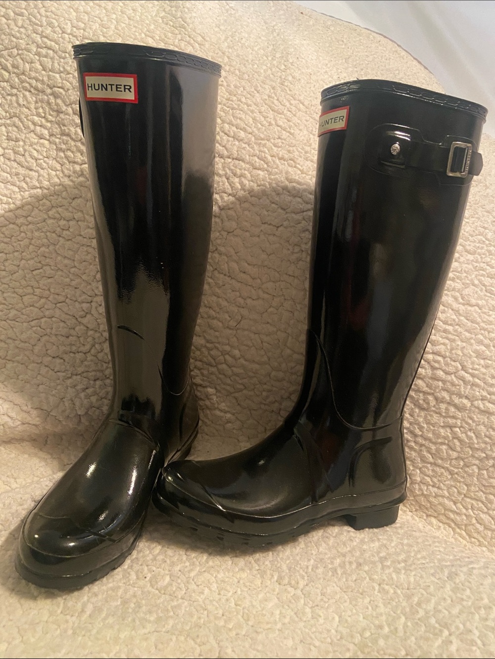 Hunter Women's Gloss Black Tall Rain Boots with Side Buckle